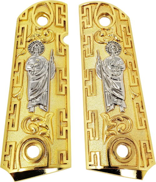 1911 Grips SAN Judas ST. Jude Full Size Grips Government Grips Ambi Cut Gold Plated